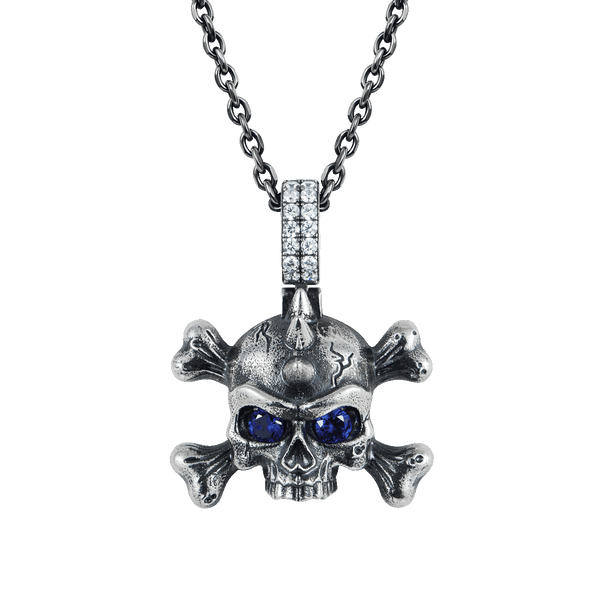 【JAP工房】Skull Blue Rosen Croiz Pendant Raven's Carved Turquoise Crystal Skull Sterling Silver