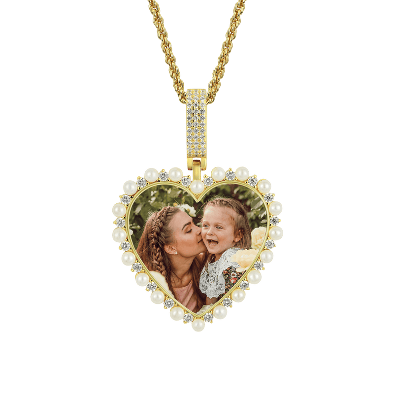 Custom Heart Pearl Photo Pendant