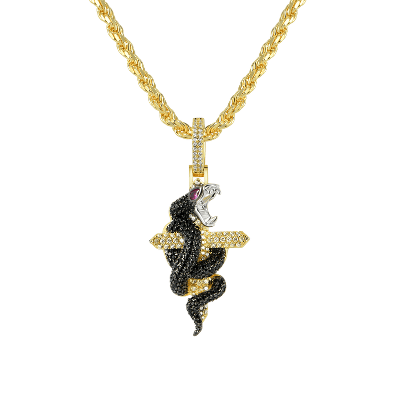 14K Gold Iced Out Moissanite Python Cross Pendant - Hip Hop Style - APORRO