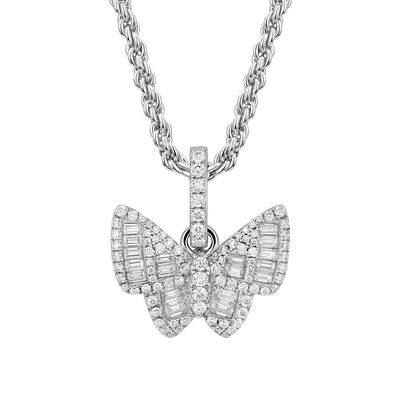Moissanite Mixed Baguette Cut Butterfly Pendant