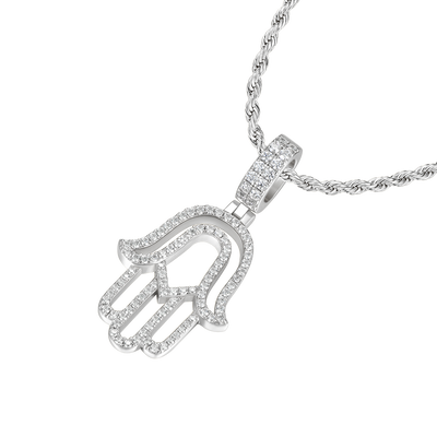 Moissanite Round Cut Hollow Hamsa Pendant