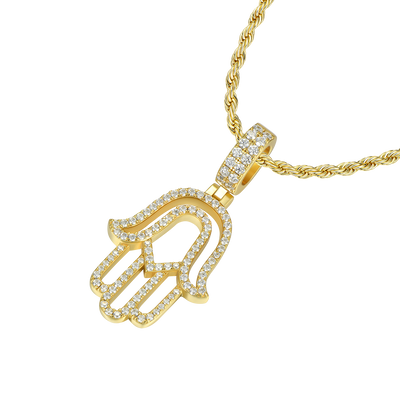 Moissanite Round Cut Hollow Hamsa Pendant
