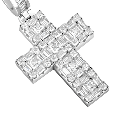 Moissanite Halo Cross Pendant - Princess Cut