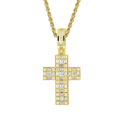 Moissanite Halo Cross Pendant - Princess Cut