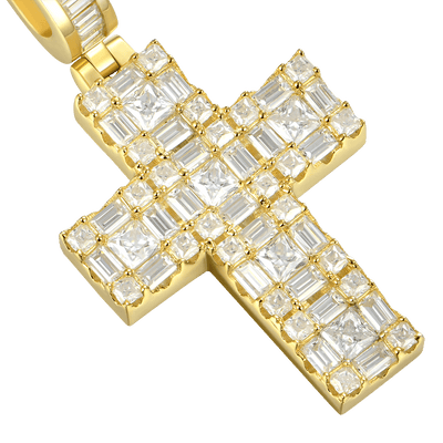 Moissanite Halo Cross Pendant - Princess Cut