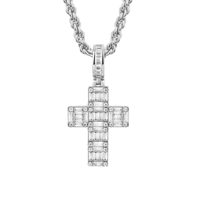 Halo Cross Pendant - Baguette Cut