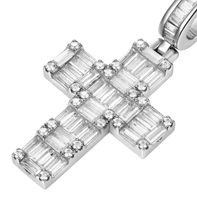 Halo Cross Pendant - Baguette Cut