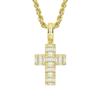 Halo Cross Pendant - Baguette Cut