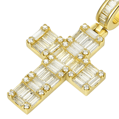 Halo Cross Pendant - Baguette Cut