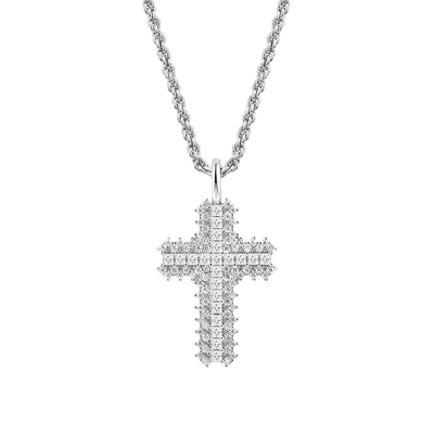 Moissanite Princess Cut Flooded Cross Pendant