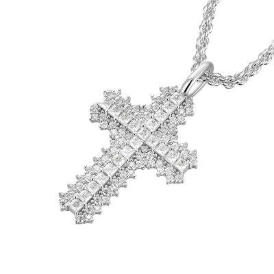 Moissanite Princess Cut Flooded Cross Pendant