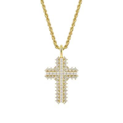 Moissanite Princess Cut Flooded Cross Pendant