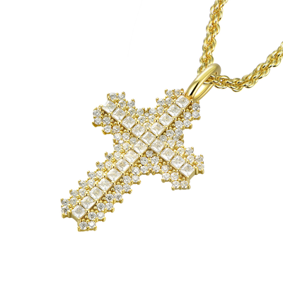 Moissanite Princess Cut Flooded Cross Pendant