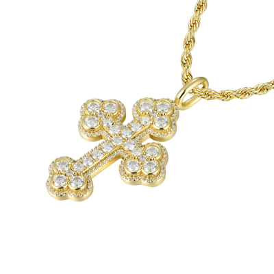 Moissanite Double-Layered Bottoni Cross Pendant