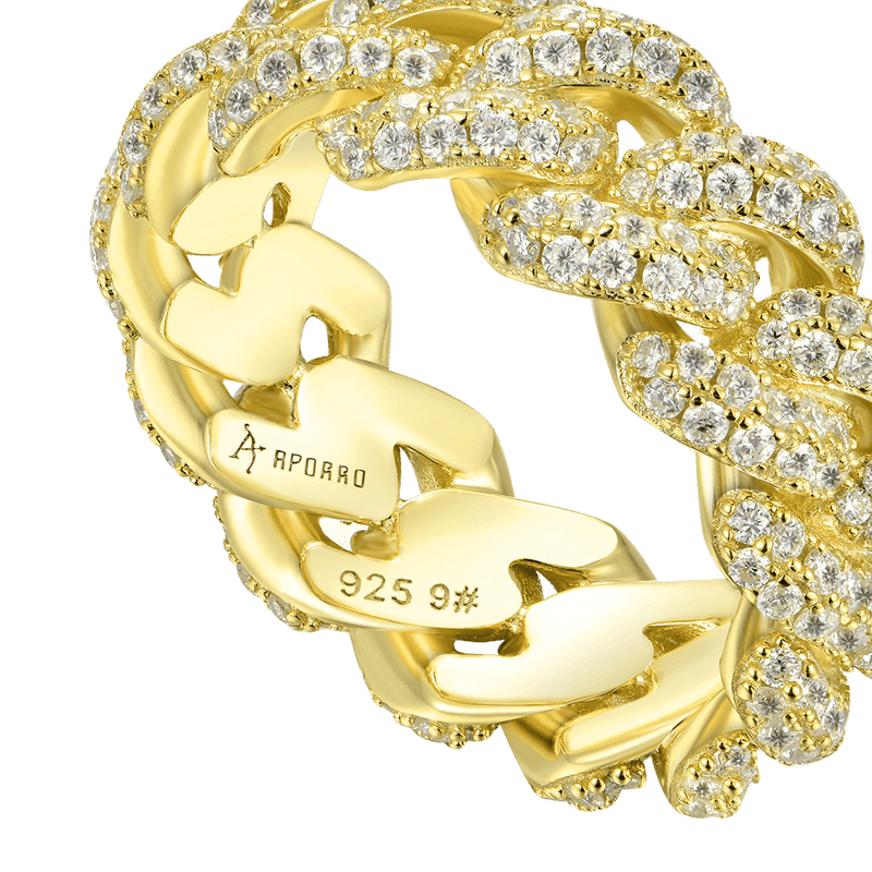 Double Row Iced Cuban Link Ring - 9mm - APORRO