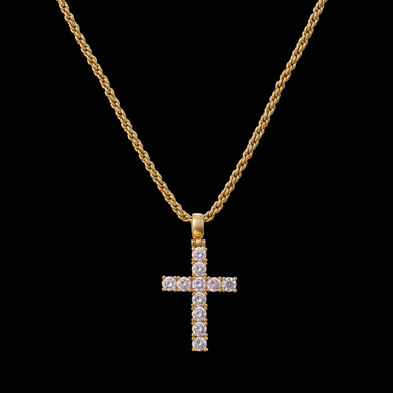 [Only Ship to the US] 14K Gold Iced Mini Tennis Cross - APORRO