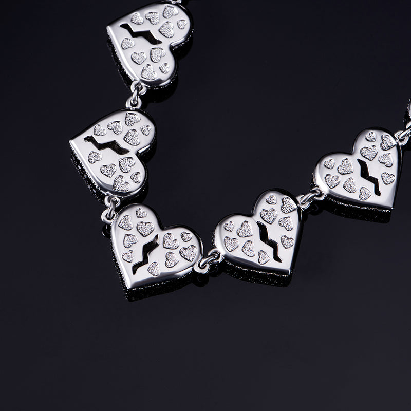 White Gold Iced Out Broken Heart Necklace - Hip Hop Jewels - APORRO