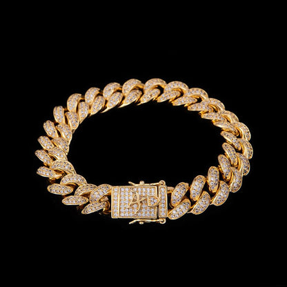12mm 14K Gold Iced Cuban Bracelet