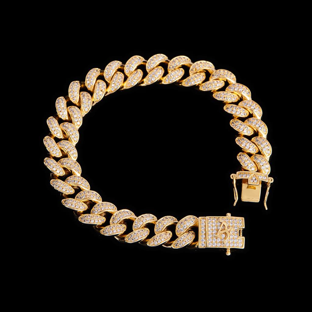 12mm 14K Gold Iced Cuban Bracelet