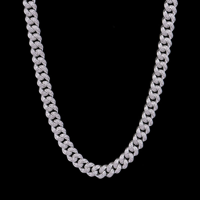 12mm White Gold Iced Out Cuban Link Choker Chain - Hip Hop Jewelry - APORRO