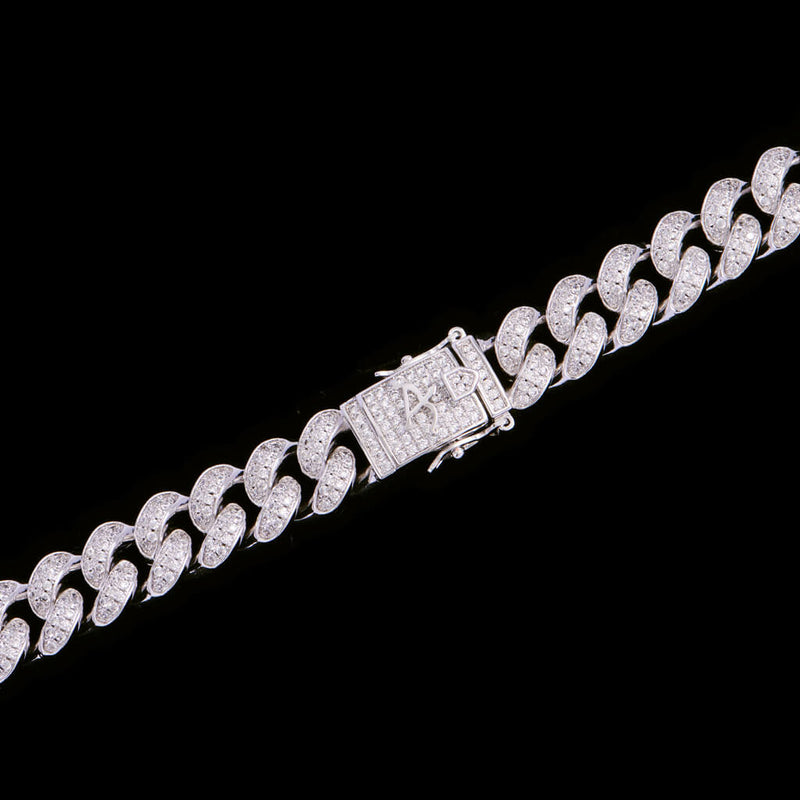 12mm White Gold Iced Out Cuban Link Choker Chain - Hip Hop Jewelry - APORRO