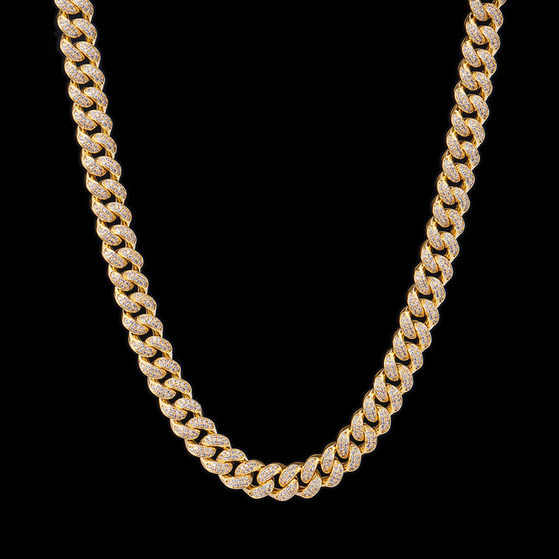 12mm 14K Gold Iced Out Cuban Link Choker Chain - Streetwear - APORRO