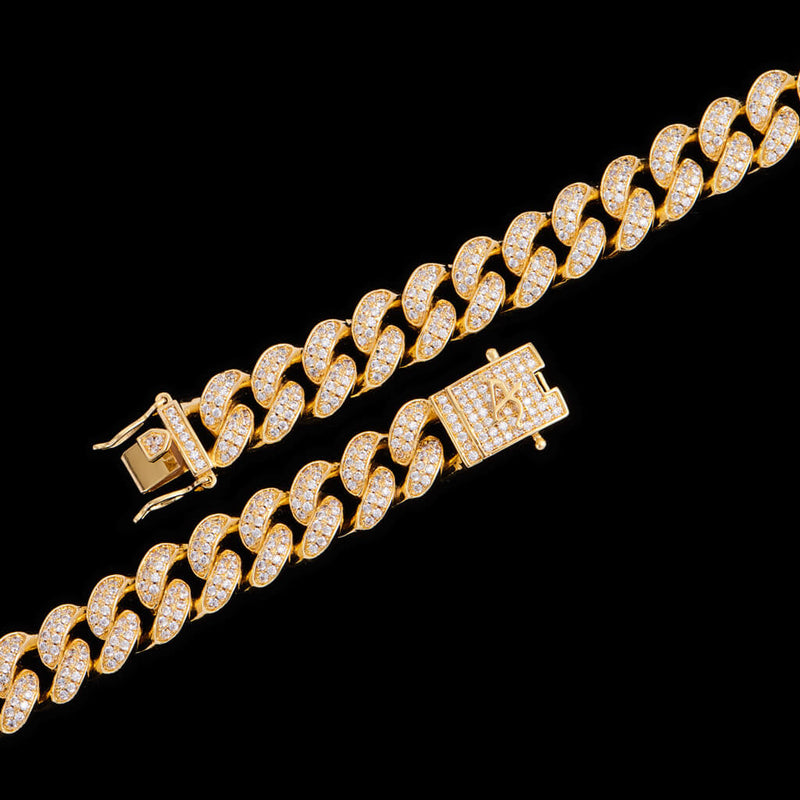 12mm 14K Gold Iced Out Cuban Link Choker Chain - Streetwear - APORRO