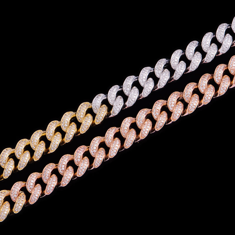 15mm New Tri-Colored Iced Out Cuban Link Chain - Hip Hop Jewelry - APORRO