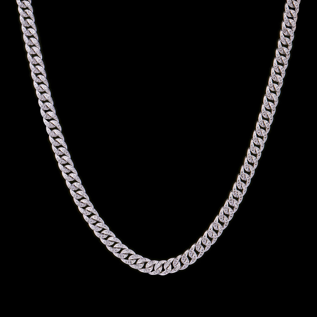 16" White Gold Iced Cuban Chain - 8mm