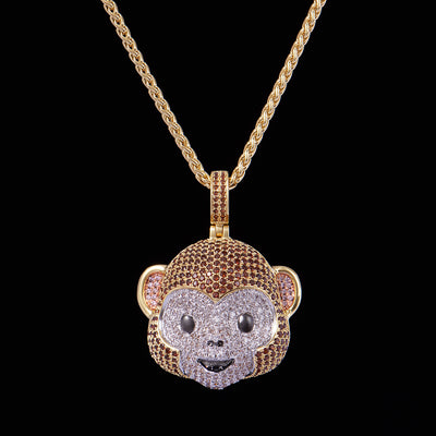 Iced Monkey Face Emoji Pendant