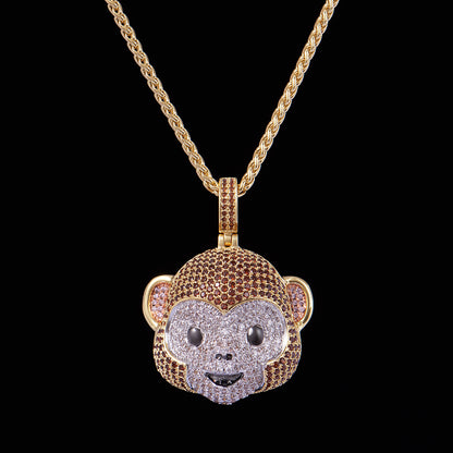 Iced Monkey Face Emoji Pendant