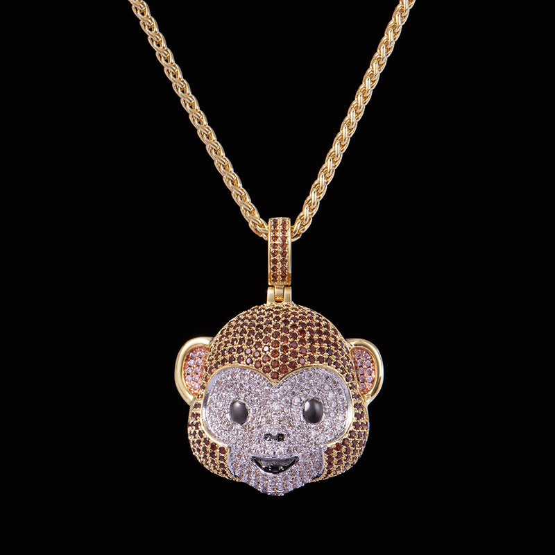 14K Gold Monkey Face Emoji Jewelry, iPhone X Emoji Necklace, Men's Pendants - Aporro Brand - APORRO