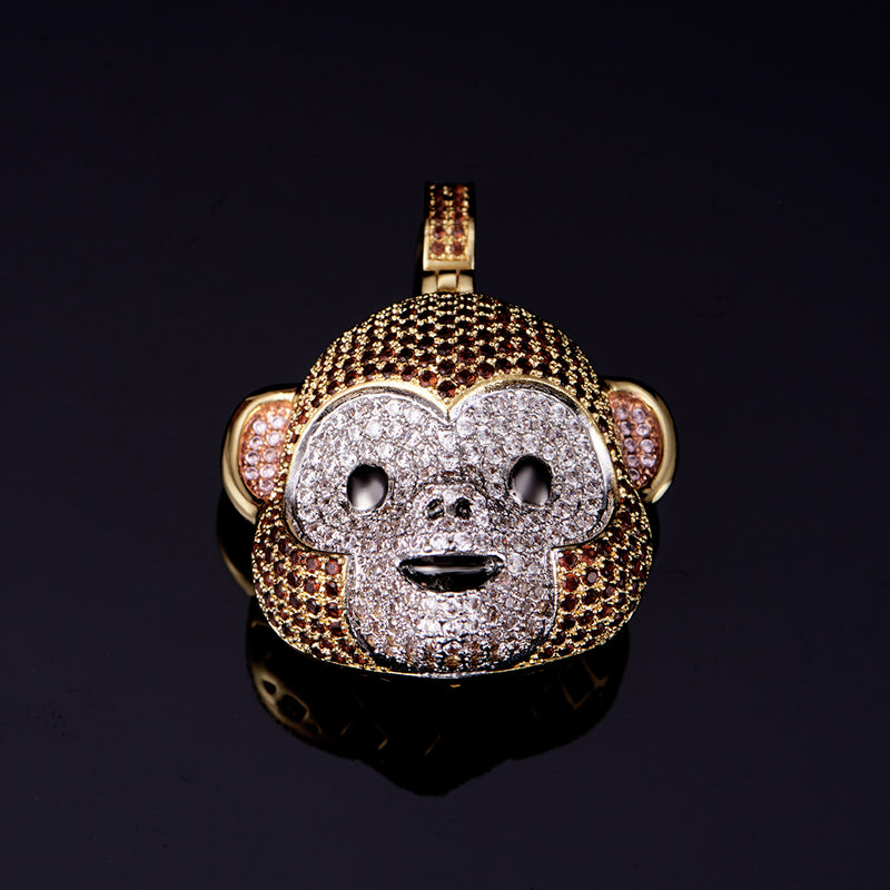 14K Gold Monkey Face Emoji Jewelry, iPhone X Emoji Necklace, Men's Pendants - Aporro Brand - APORRO