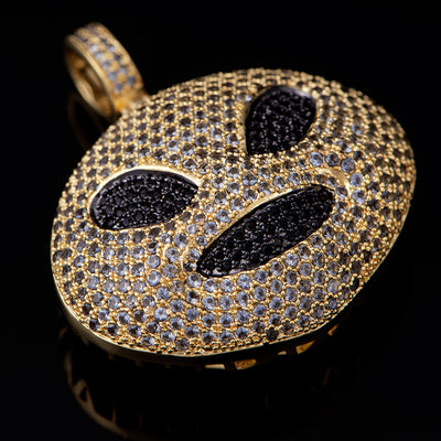 14K Gold Iced Alien Emoji Pendant